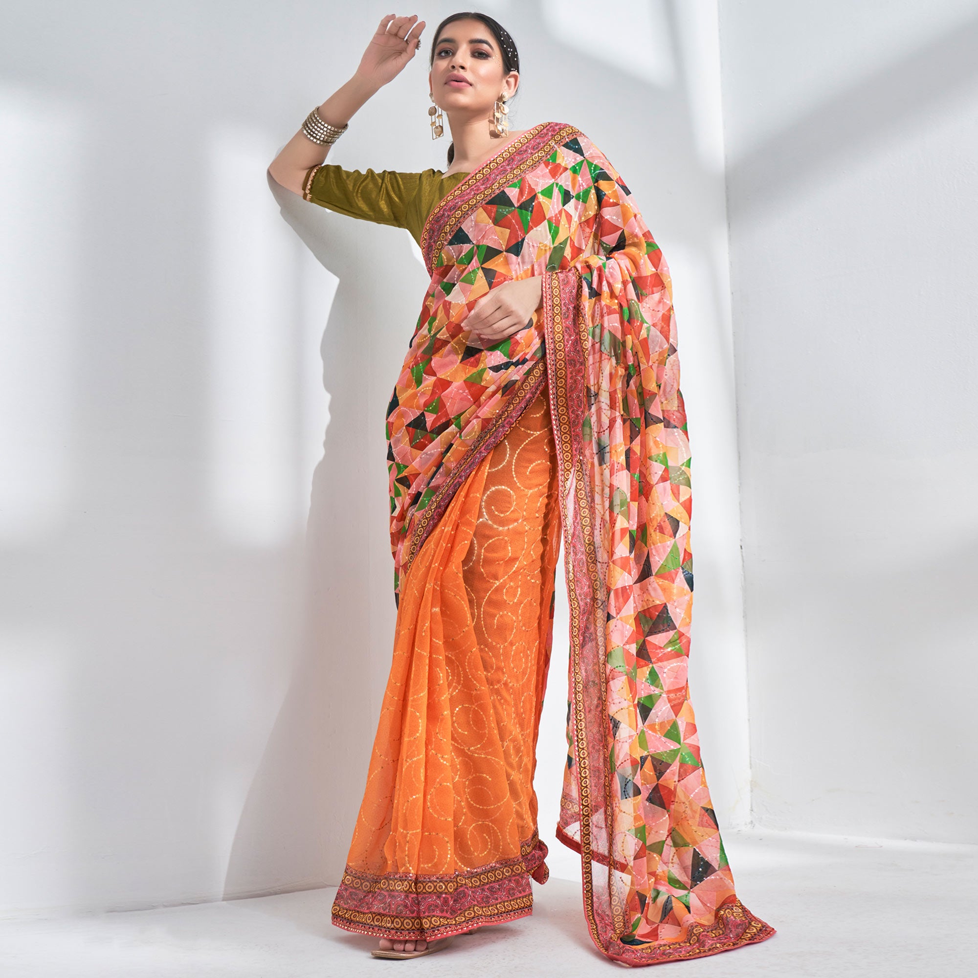 Multicolor Sequins Embroidered Georgette Saree