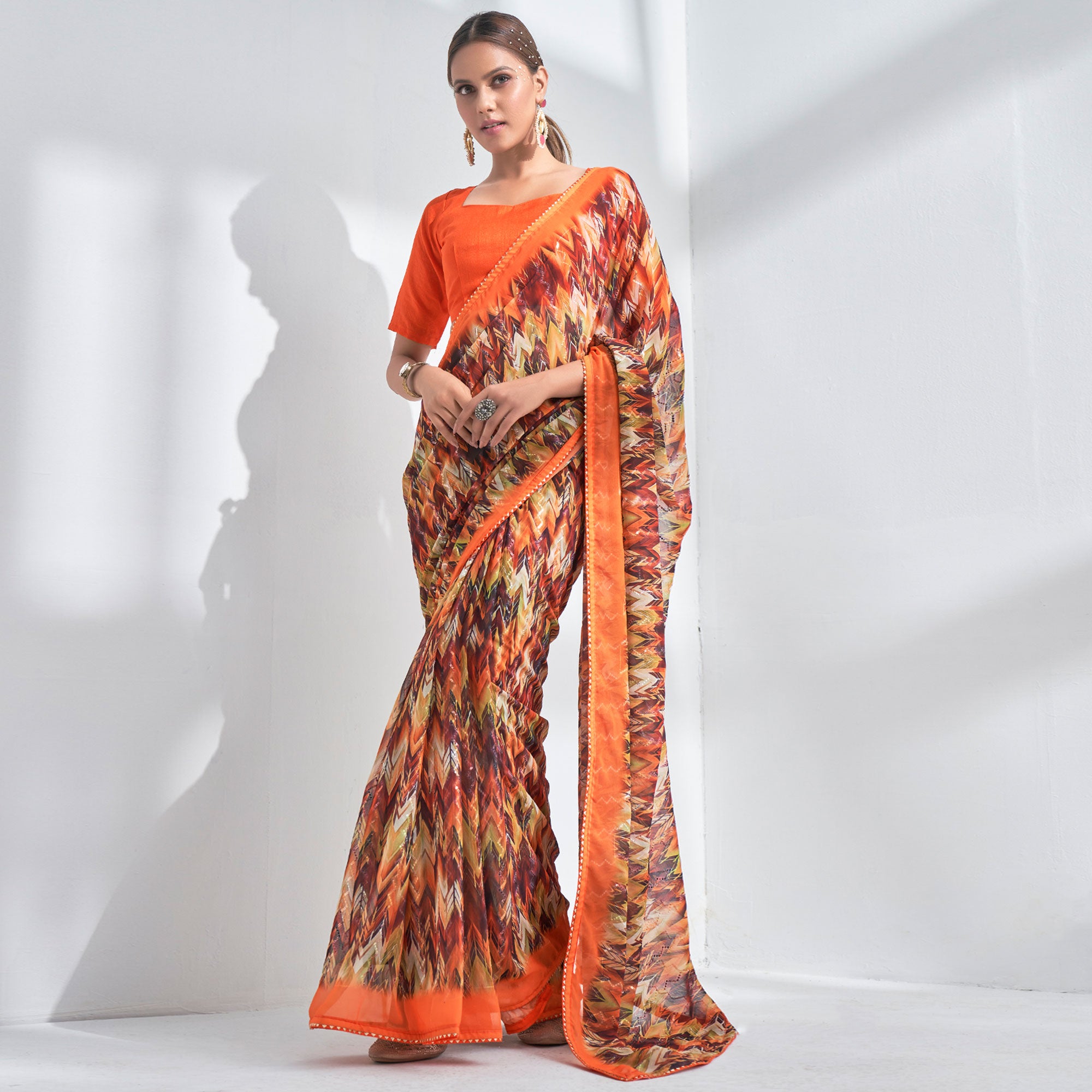 Multicolor Sequins Embroidered Georgette Saree