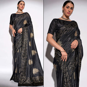 Black Foil Print Georgette Fabric Saree