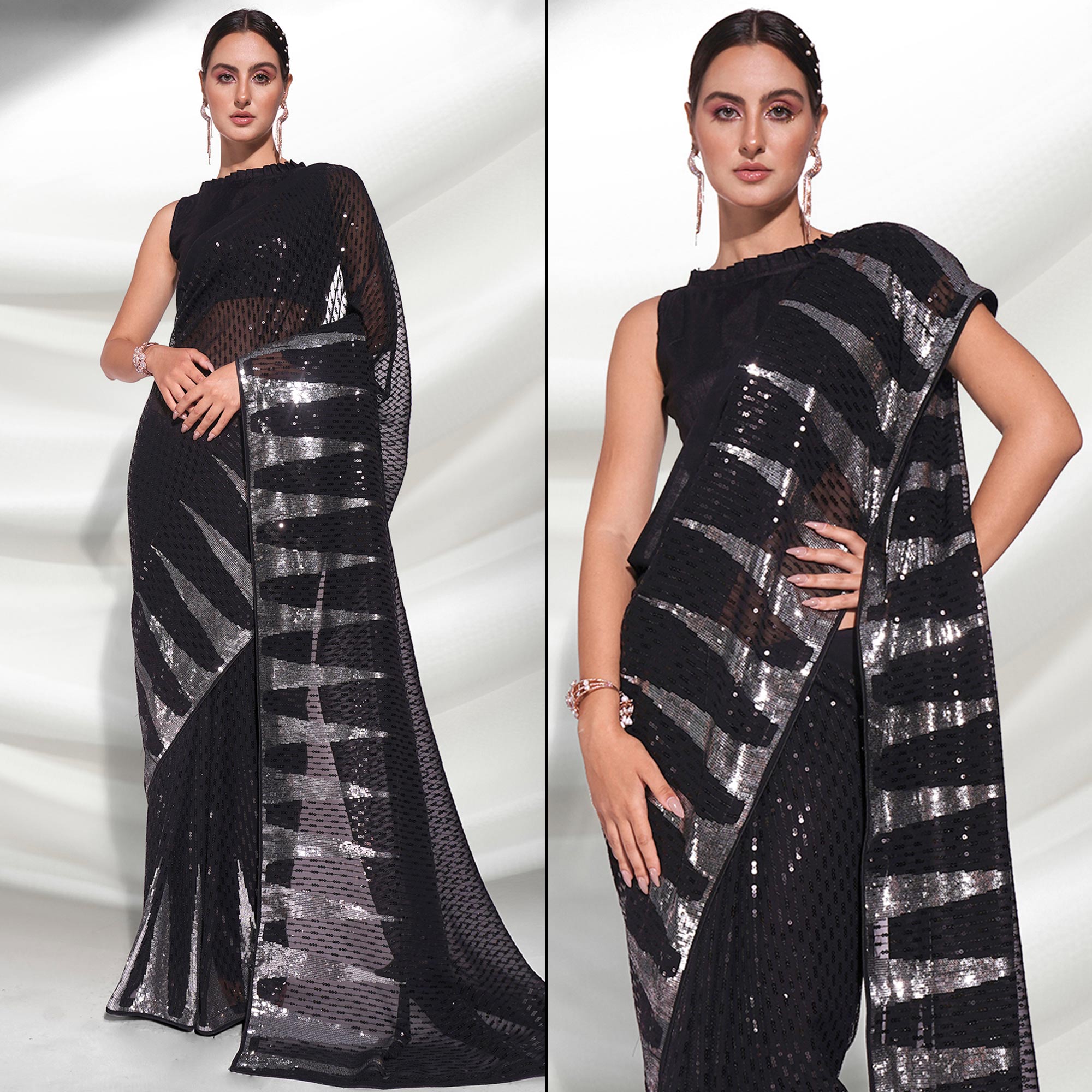 Black Sequins Embroidered Georgette Saree