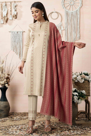Beige Weaving Woolen Straight Salwar Suit
