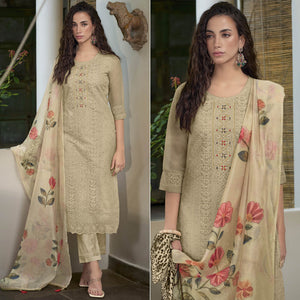 Cream Chikankari With Handwork Organza Salwar Suit