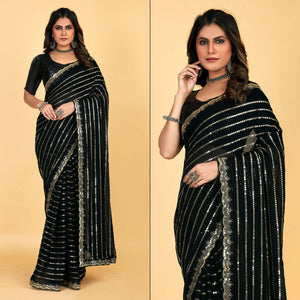 Black Sequins Embroidered Georgette Saree
