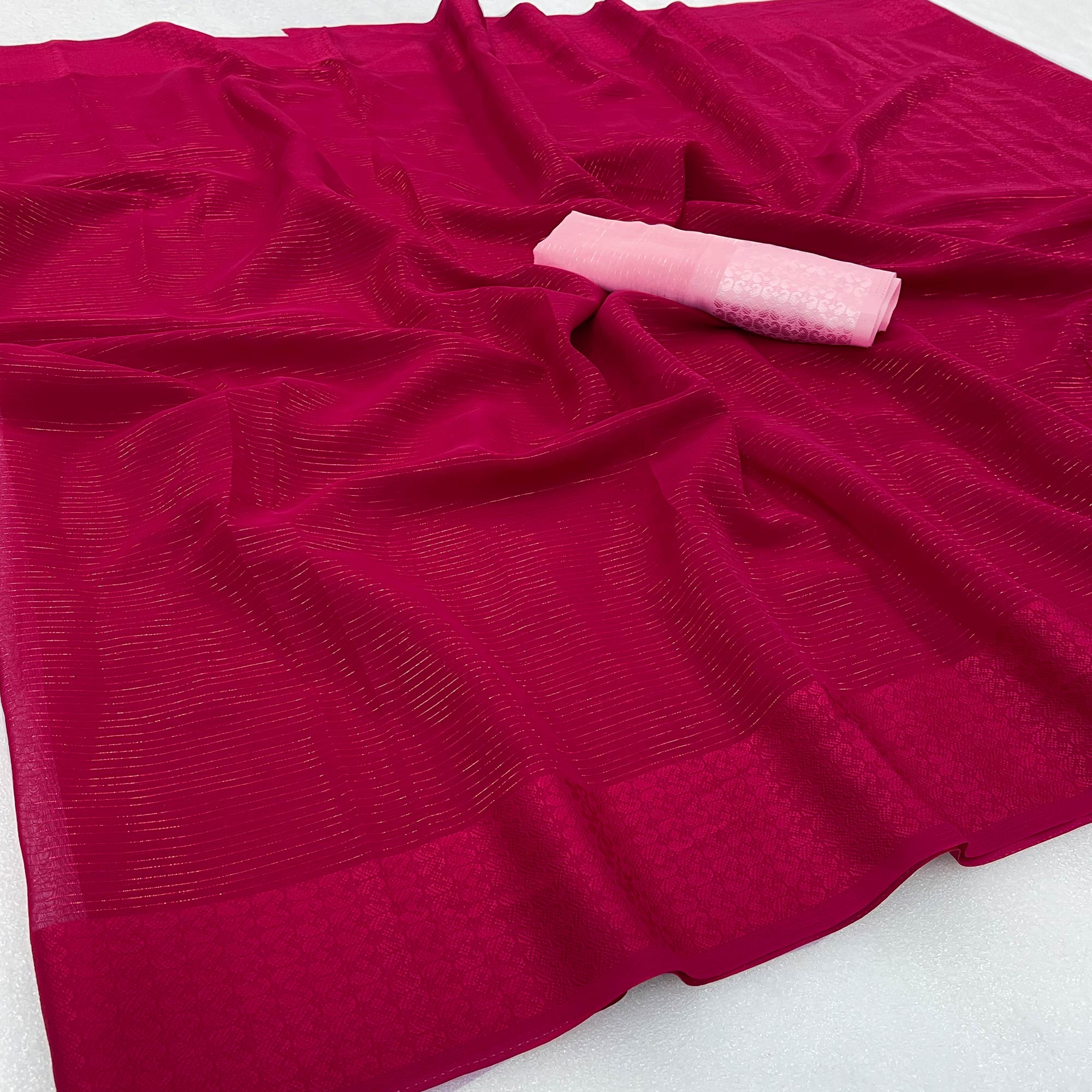 Rani Pink Zari Woven Georgette Saree