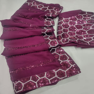 Wine Sequins Embroidered Georgette Saree