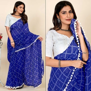Blue Bandhani Printed Georgette Saree