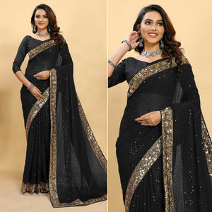 Black Sequins Embroidered Georgette Saree