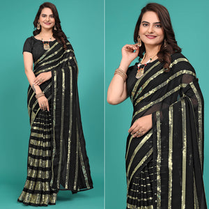 Black Sequins Embroidered Georgette Saree