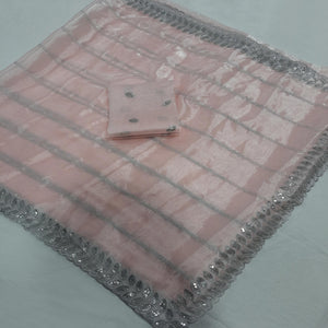 Peach Embroidered Chiffon Saree With Sequins Border