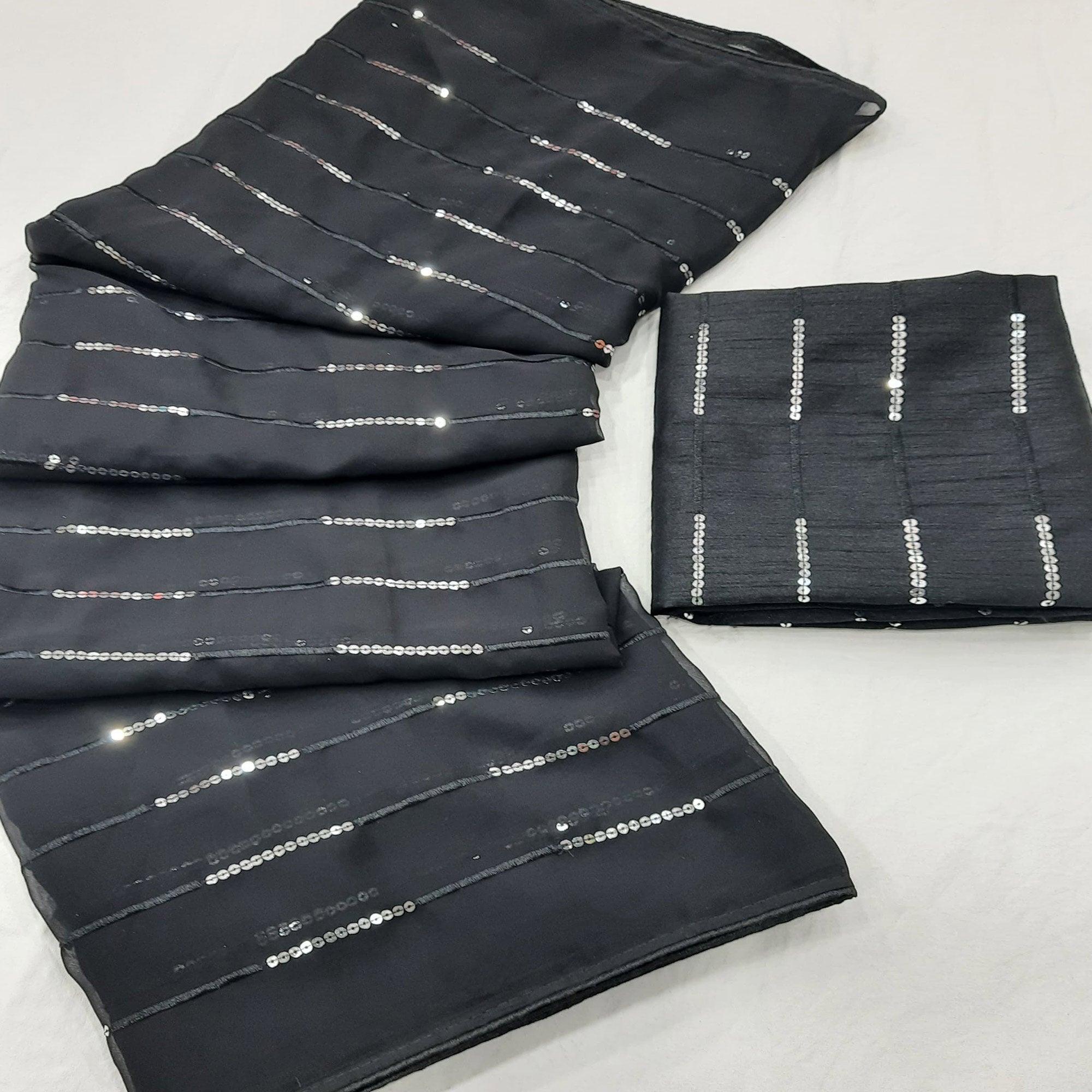 Black Sequins Embroidered Georgette Saree