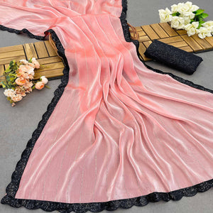 Peach Sequins Embroidered Chiffon Saree