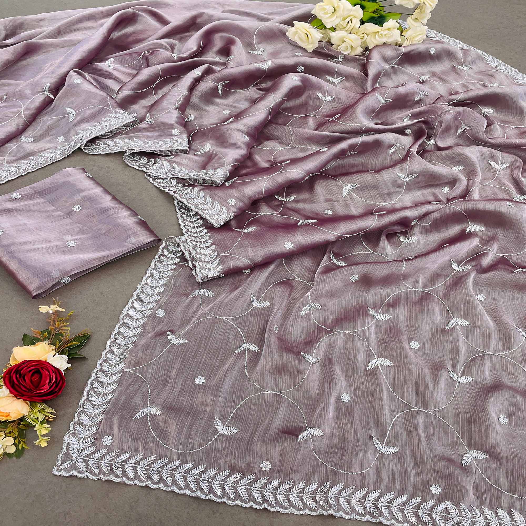 Dusty Mauve Sequins Embroidered Chiffon Saree