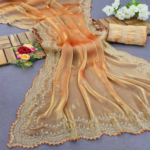 Gold Sequins Embroidered Chiffon Saree