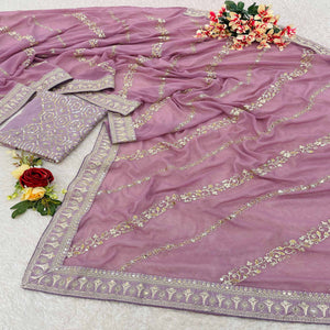 Onion Pink Sequins Embroidered Georgette Saree