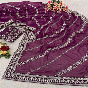 Purple Sequins Embroidered Georgette Saree