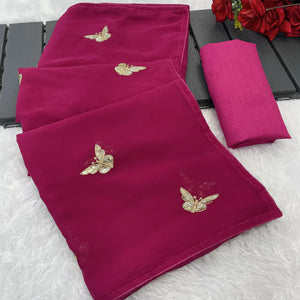 Pink Embroidered Georgette Saree With Shimmering Butterfly Sequin Work