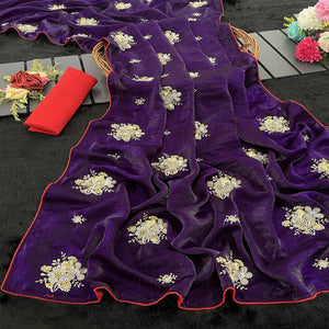 Party Wear Purple Satin Silk Saree with Intricate Bead and Sequin Detailing