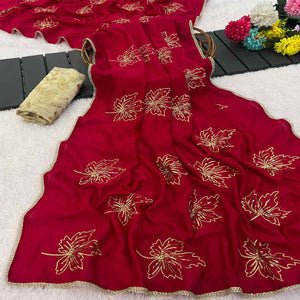 Glamorous Pink Sequin Embellished Saree in Premium Vichitra Silk