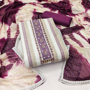 Cream & Wine Embroidered With Handwork Pure Cotton Dress Material