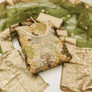 Chikoo Printed Organza Dress Material