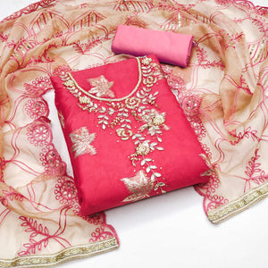 Pink Woven Organza Dress Material