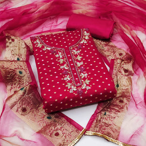 Pink Woven With Handwork Chanderi Silk Dress Material