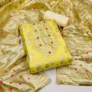 Yellow Floral Woven Chanderi Silk Dress Material