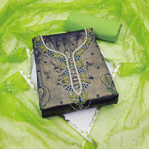 Dark Green Woven Banarasi Silk Dress Material