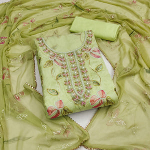 Green Floral Printed Organza Dress Material