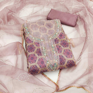 Mauve Printed Organza Dress Material