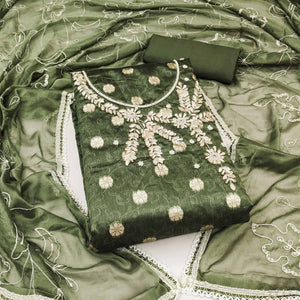 Mehandi Green Woven Banarasi Silk Dress Material