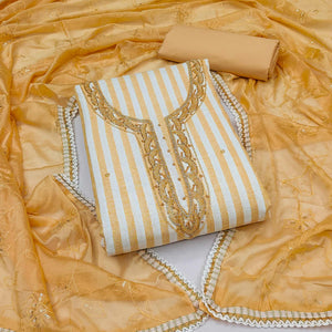 Beige Printed Pure Cotton Dress Material