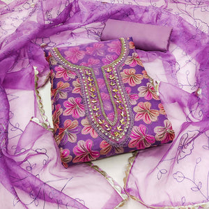 Purple Sequins Embroidered Organza Dress Material