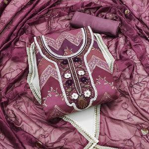 Wine Sequins Embroidered With Handwork Organza Dress Material