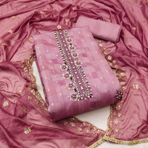 Pink Floral Digital Printed With Handwork Chanderi Dress Material