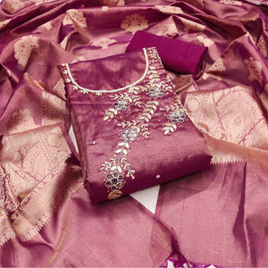 Purple Floral Hand Embroidered Viscose Dress Material