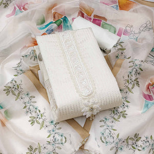 Offwhite Floral Sequins Embroidered Cotton Silk Dress Material