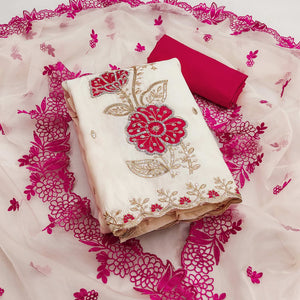 Cream Floral Hand Embroidered Cotton Silk Dress Material