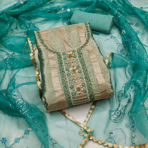 Rama Green Sequins Hand Embroidery Organza Dress Material