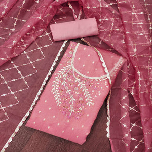 Gajari Pink Woven With Handwork Shimmer Banarasi Silk Material Material