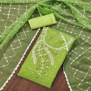 Green Woven With Handwork Shimmer Banarasi Silk Material Material