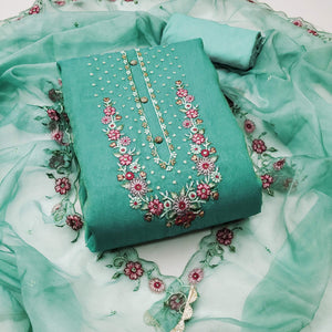 Turquoise Floral Sequins Embroidered Viscose Dress Material