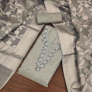 Grey Woven With Moti Handwork Viscose Dress Material