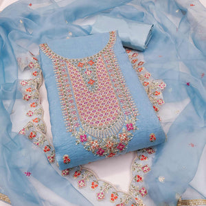 Blue Floral Sequins Embroidery Viscose Dress Material