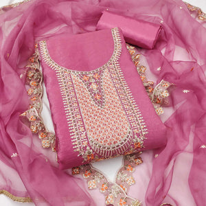 Pink Floral Sequins Embroidery Viscose Dress Material