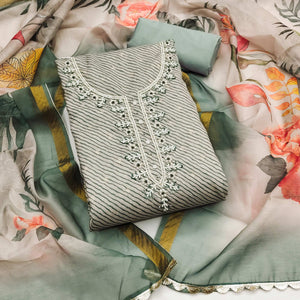 Dusty Green Digital Printed With Handwork Modal Chanderi Silk Dress Material