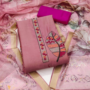 Peach Delight Floral Sequins Embroidered Cotton Silk Dress Material