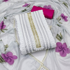 Grey Floral Printed With Intricate Handwork Embroidered Cotton Silk Dress Material