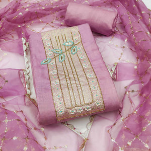 Pink Woven With Intricate Moti Handwork Banarasi Cotton Dress Material