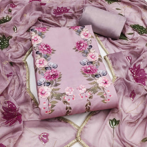 Dusty Mauve Rayon Fabric with Floral Print Dress Material